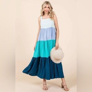 Mittoshop Color Block Tiered Pull-On Maxi Dress